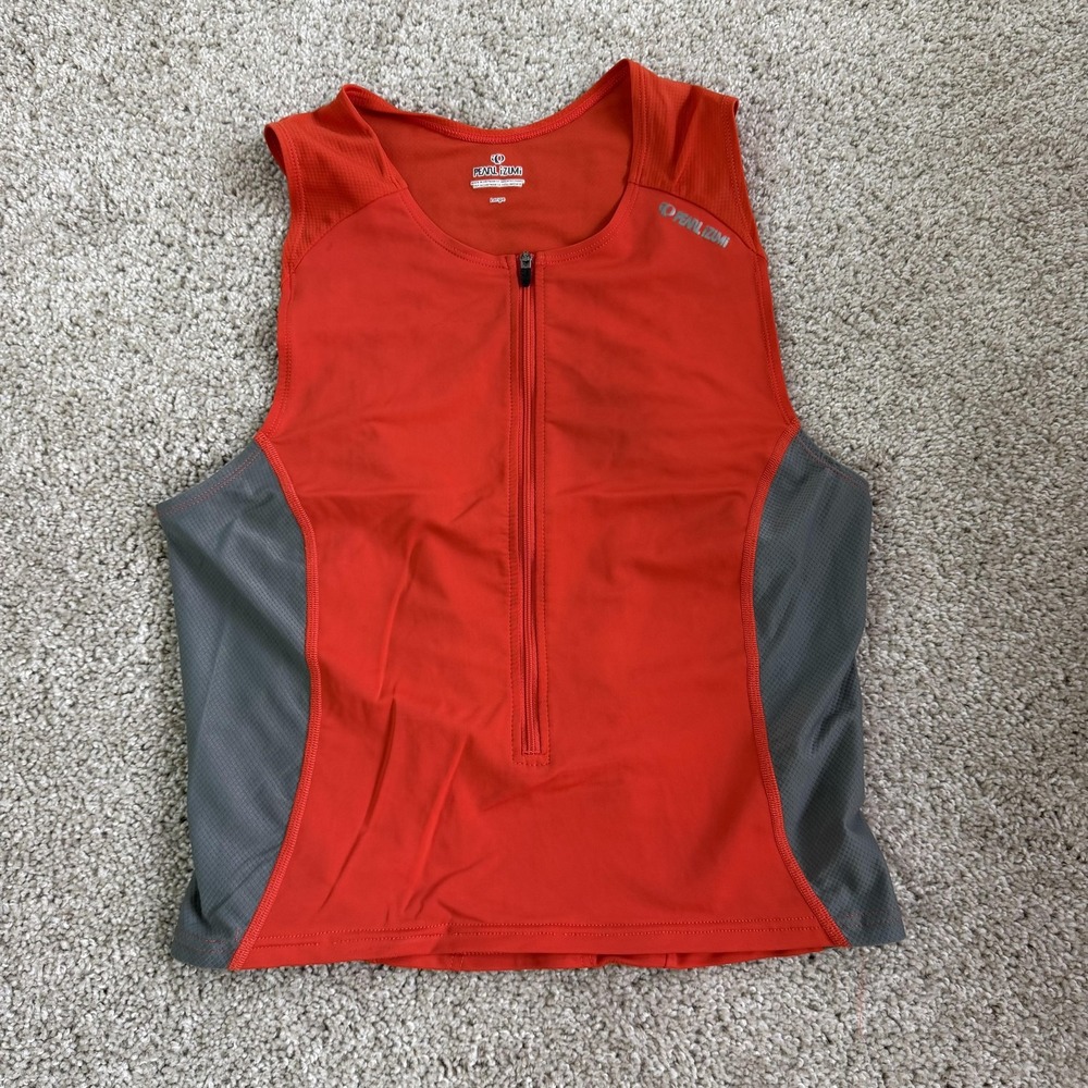 Pearl Izumi Tank Top Shirt Mens Large Red Gray 1/4 Zip Cycling Athletic Jersey